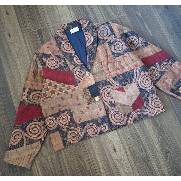 Coldwater Creek Jackets & Blazers - 💙 Vintage Coldwater Creek Patchwork Jacket Size 2X Artsy Art to wear Lace Silk